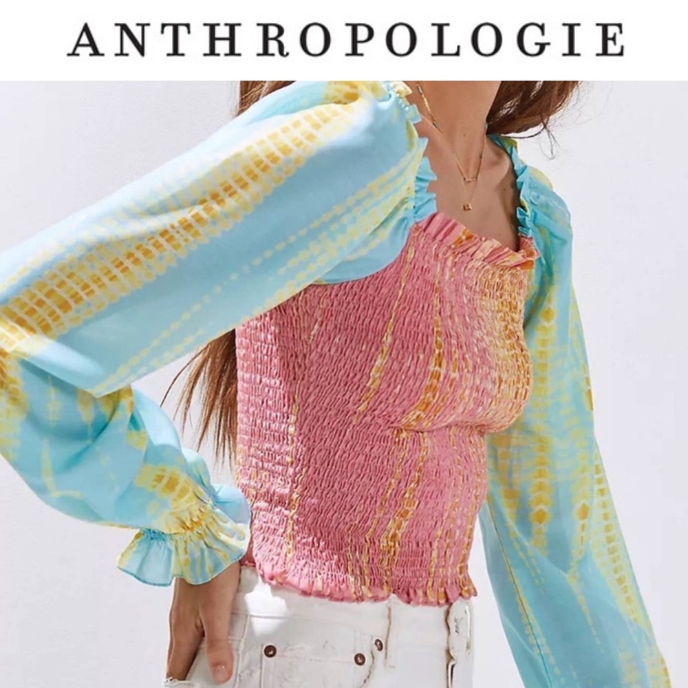 🌟 MUST GO 🌟 Anthropologie Kavita Bhartia Smocked Tie-Dye Blouse